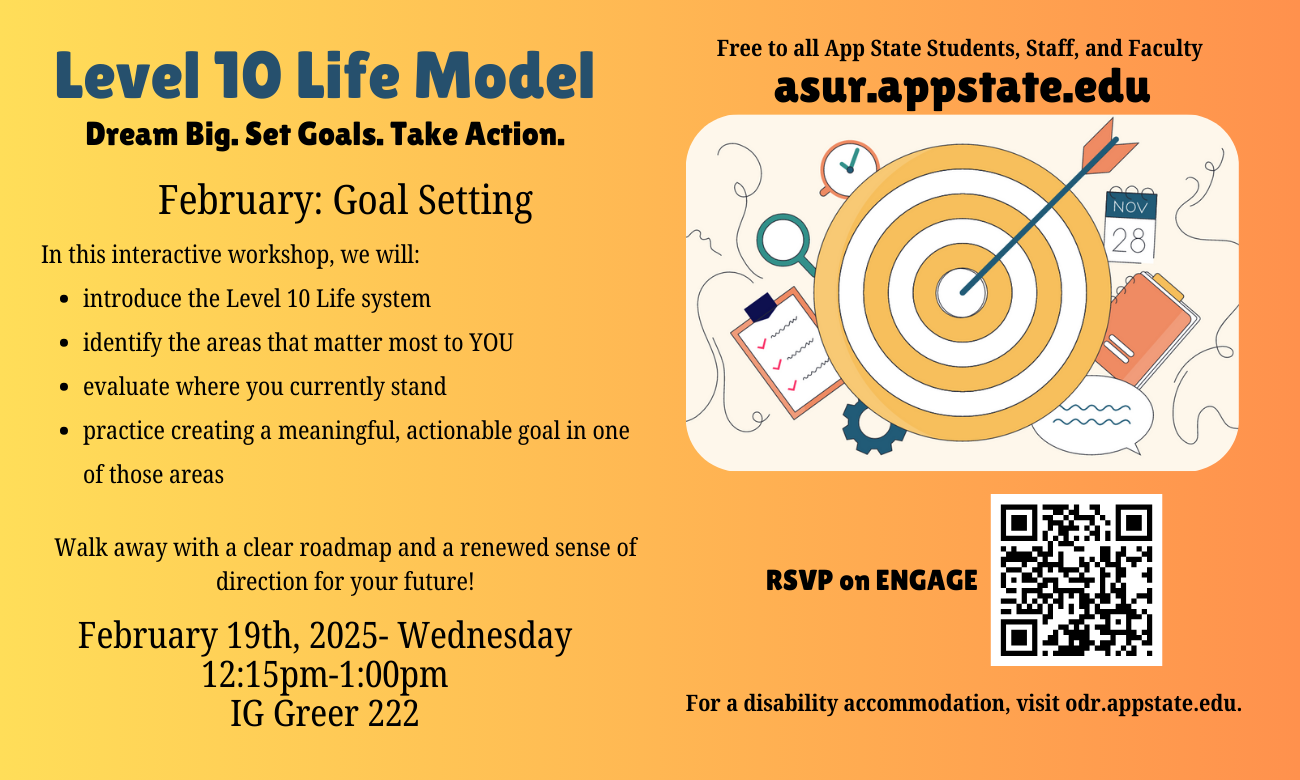 Level 10 Life Workshop - Feb 19 at 12:15pm in IG Greer 222